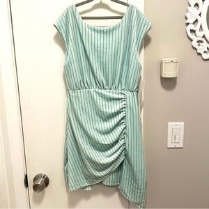 Habitual Special Occasion Velour Mint Aqua Dress Girls 10 Silver Stripes NWT